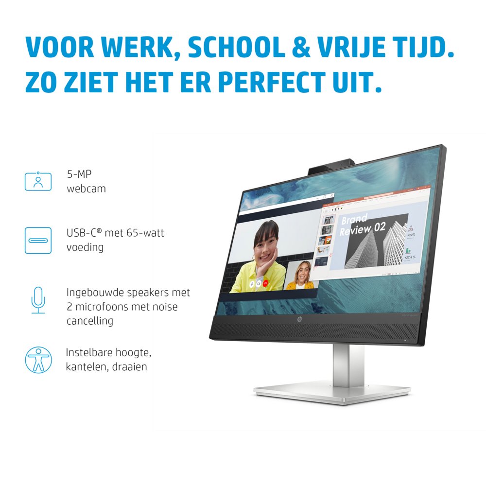 HP E24m G4 23,8" | 1920x1080 FHD IPS | 5ms | 99% sRGB | USB-C met 65W Power Delivery | 5MP Pop-up Webcam | Stereo Speakers | Microfoon | Monitor - Afbeelding 9