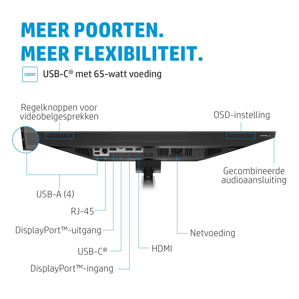 HP E24m G4 23,8" | 1920x1080 FHD IPS | 5ms | 99% sRGB | USB-C met 65W Power Delivery | 5MP Pop-up Webcam | Stereo Speakers | Microfoon | Monitor - Afbeelding 10