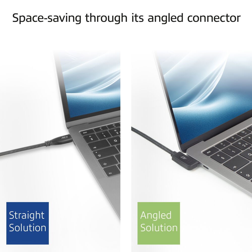 ACT AC7482 | USB 3.2 Gen 2 Kabel | USB-C (haaks links/rechts) naar USB-C (haaks boven/beneden) | 60W | 10Gbps | 2m | Zwart - Afbeelding 4
