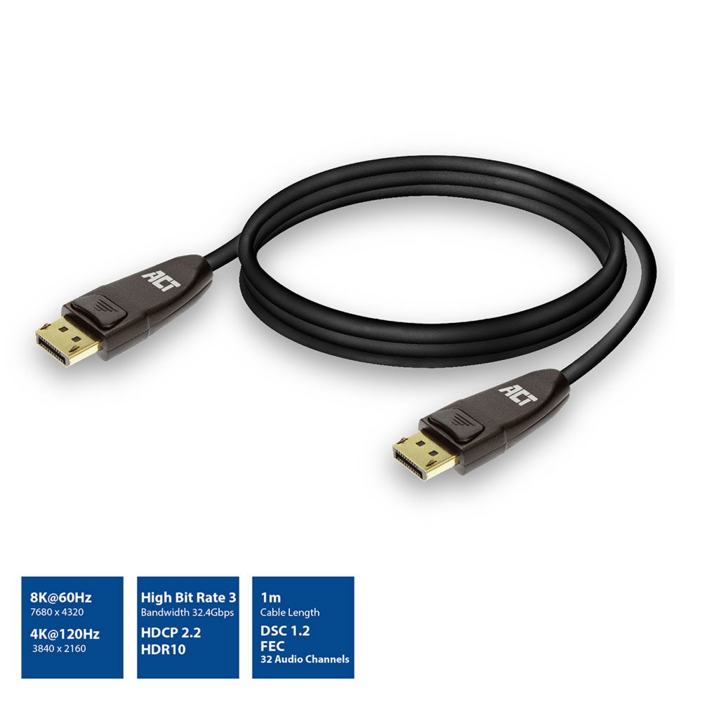 ACT AC4071 | DisplayPort 1.4 Kabel | 1,0m | Zwart - Afbeelding 3