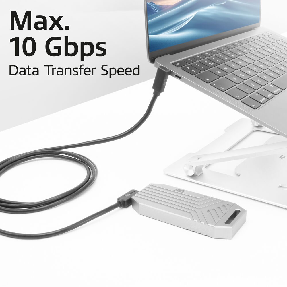 ACT AC7482 | USB 3.2 Gen 2 Kabel | USB-C (haaks links/rechts) naar USB-C (haaks boven/beneden) | 60W | 10Gbps | 2m | Zwart - Afbeelding 6