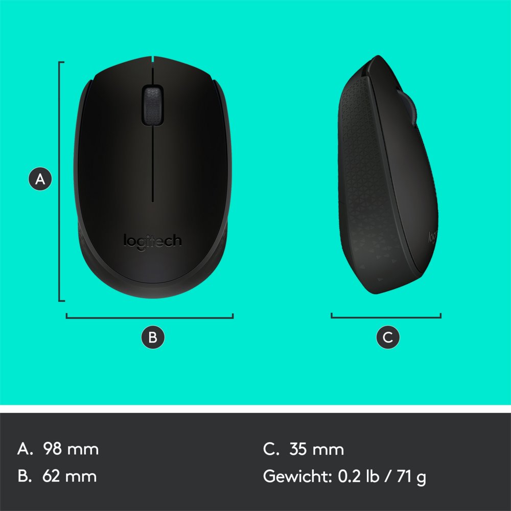 Logitech M171 | Draadloze Muis | Links- en Rechtshandig | RF | 1000 DPI | Zwart - Afbeelding 11