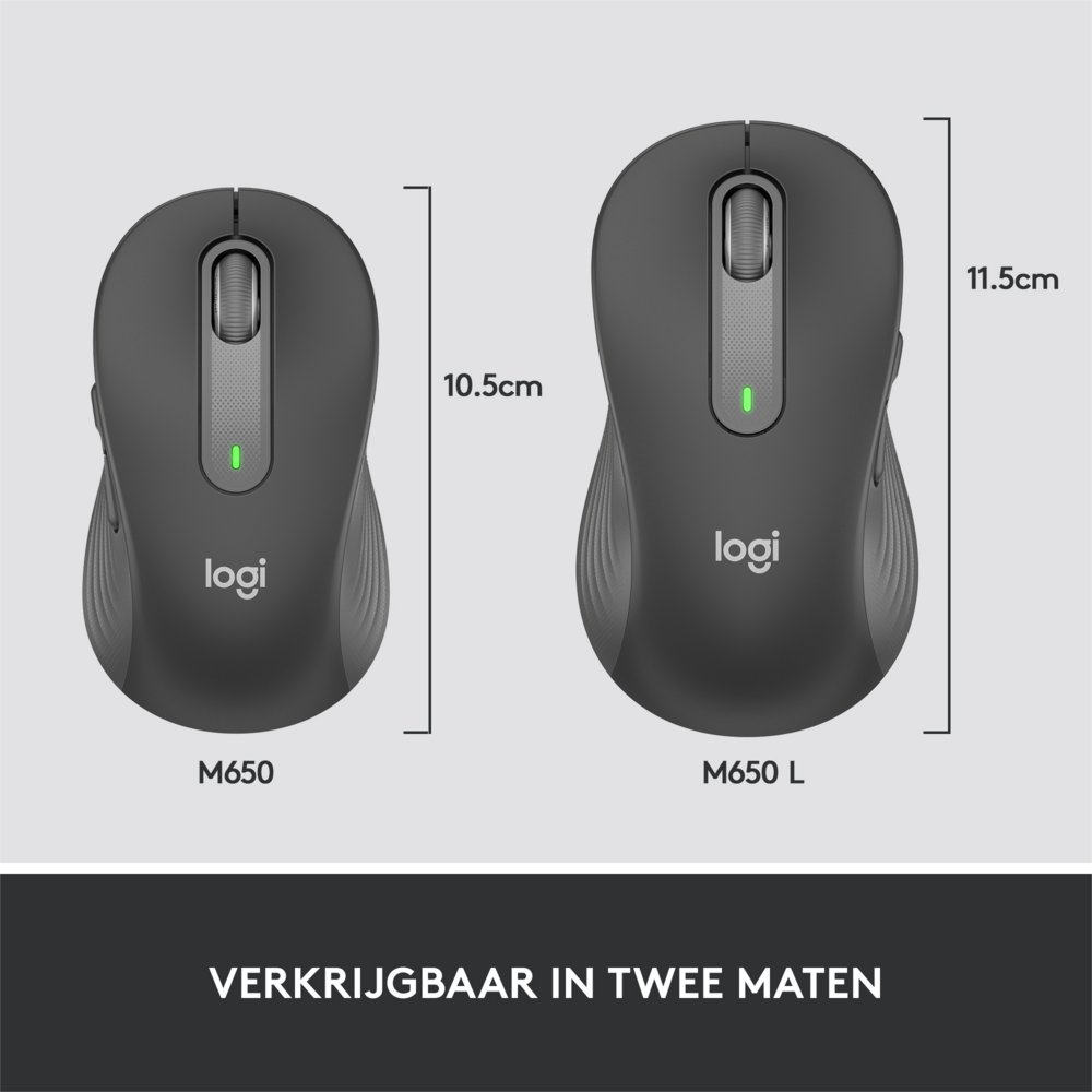 Logitech Signature M650 | Draadloze Muis | RF-Draadloos + Bluetooth | 1000 DPI | Grafiet - Afbeelding 14