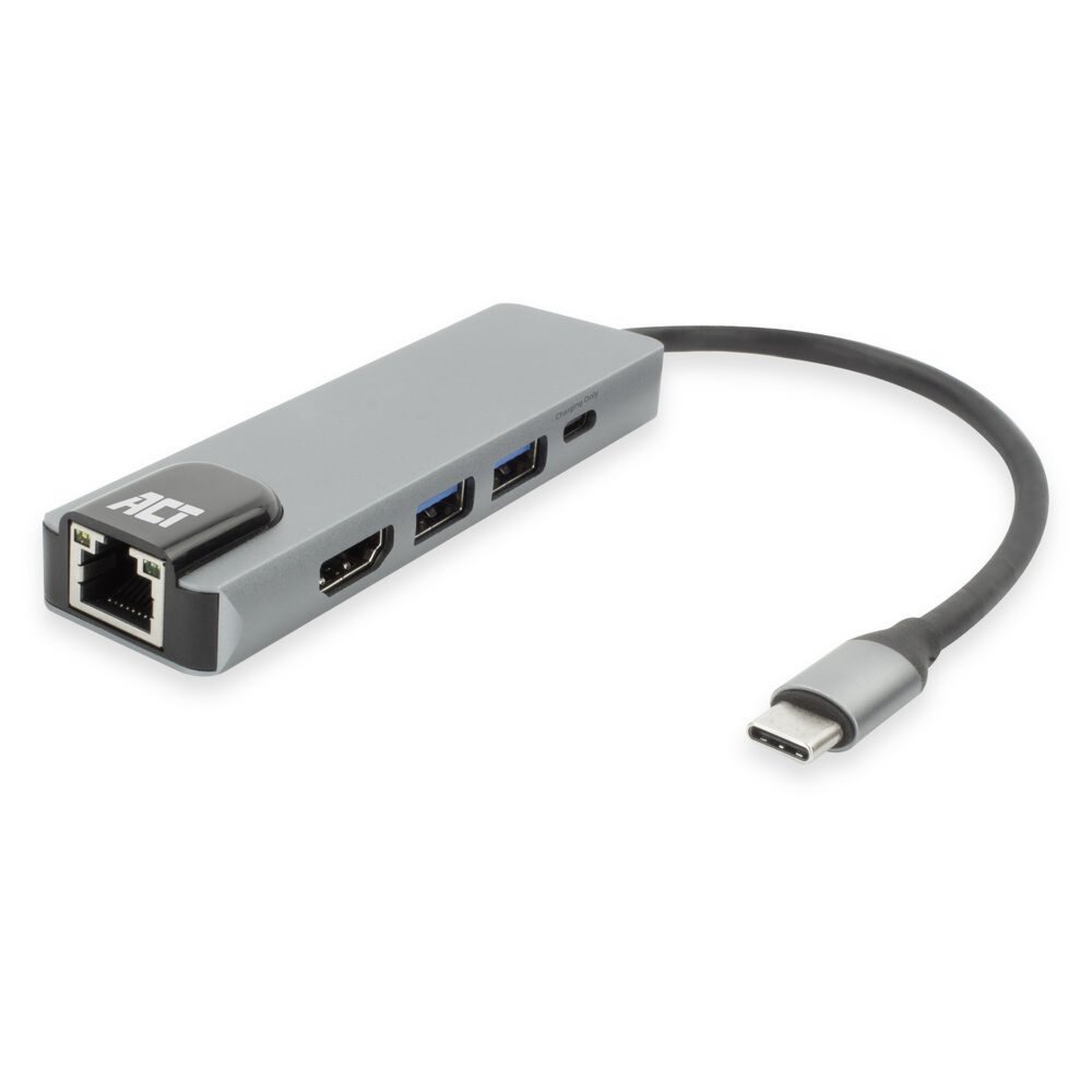 ACT AC7091 | USB-C 4K Docking Station | HDMI 2.0 (4K@60 Hz) + Gigabit Ethernet + 2× USB-A + USB-C PD Pass-Through | Aluminium | Grijs/Zilver - Afbeelding 3