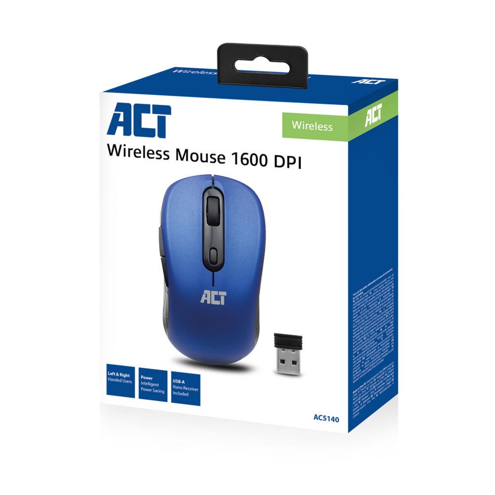 ACT AC5140 | Draadloze Muis | Links- en Rechtshandig | RF | 1600 DPI | Blauw/Zwart - Afbeelding 4