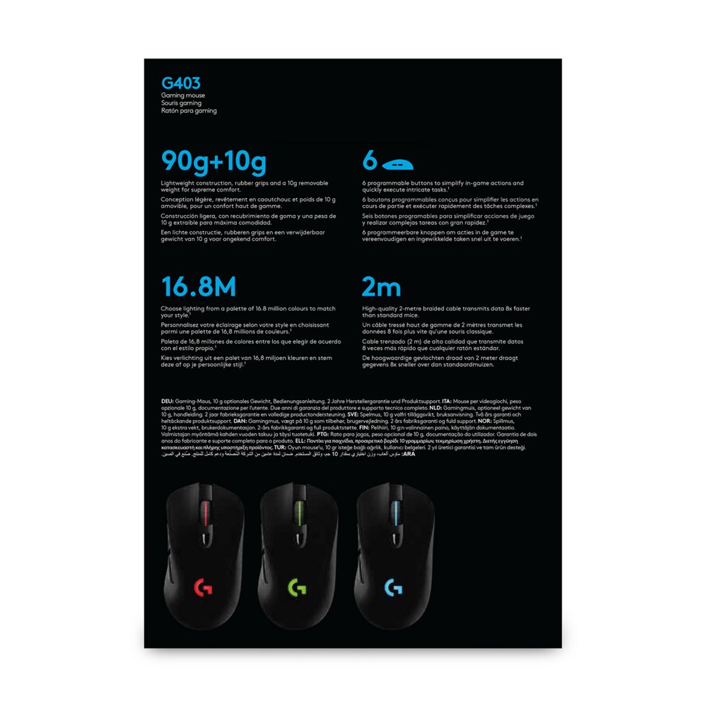 Logitech G403 Hero | Draadloze Gaming Muis | Rechtshandig | RF | 25600 DPI | Zwart - Afbeelding 17