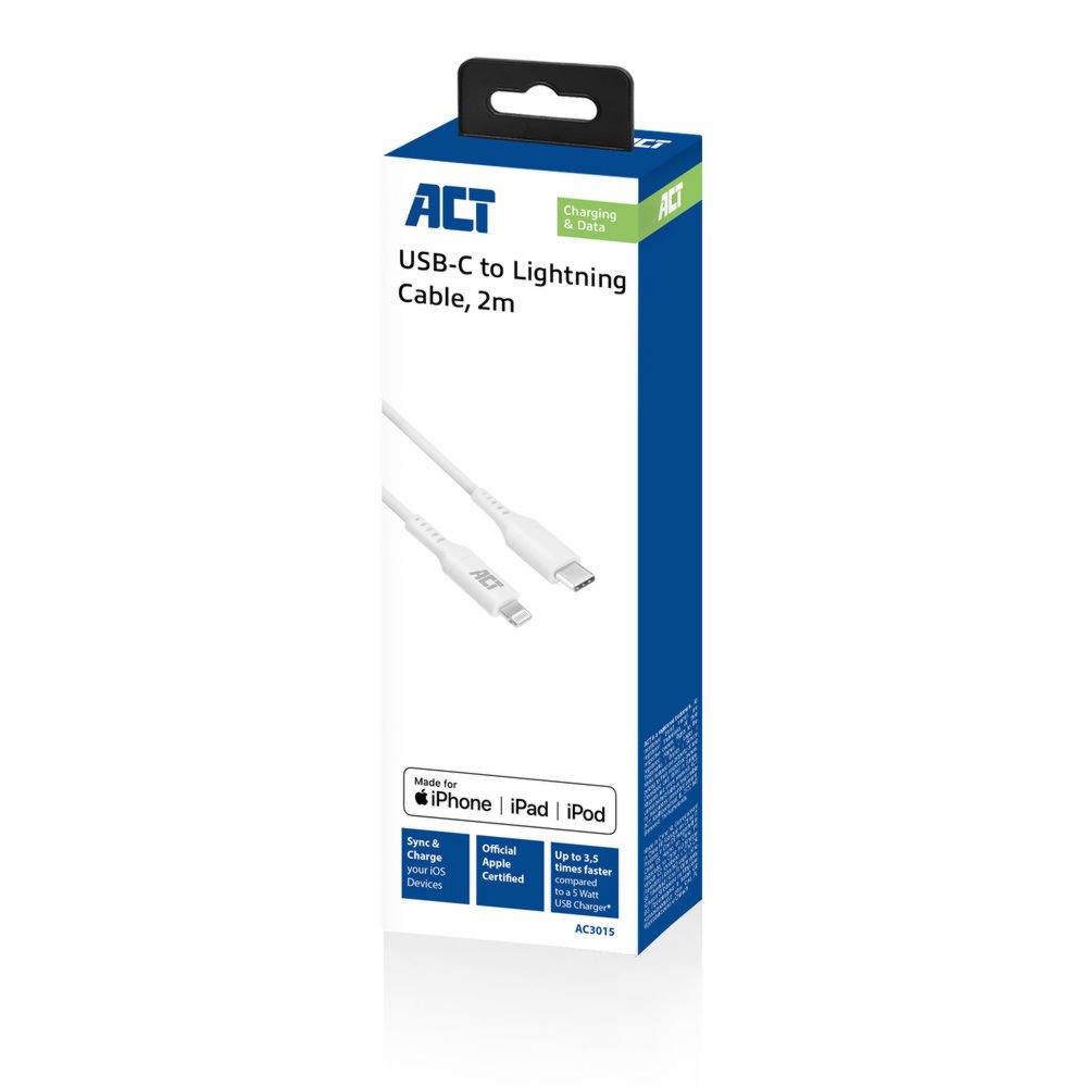 ACT kabel | USB-C naar Lightning | 2 m | Wit | AC3015 - Afbeelding 3