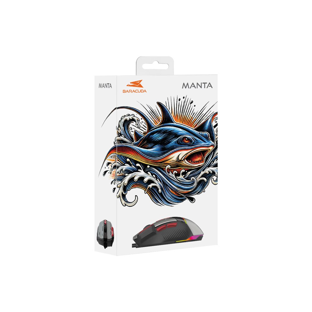 Baracuda MANTA RGB | Bekabelde Gaming Muis | Rechtshandig | USB-A | 12800 DPI | Grijs - Afbeelding 7