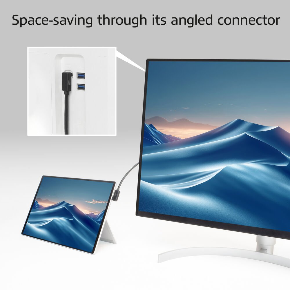 ACT AC7482 | USB 3.2 Gen 2 Kabel | USB-C (haaks links/rechts) naar USB-C (haaks boven/beneden) | 60W | 10Gbps | 2m | Zwart - Afbeelding 5