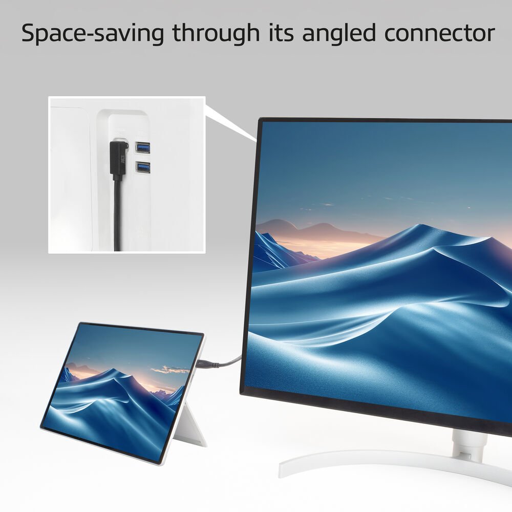 ACT AC7472 | USB 3.2 Gen 2 Kabel | USB-C (recht) naar USB-C (haaks boven/beneden) | 60W | 10Gbps | 2m | Zwart - Afbeelding 3