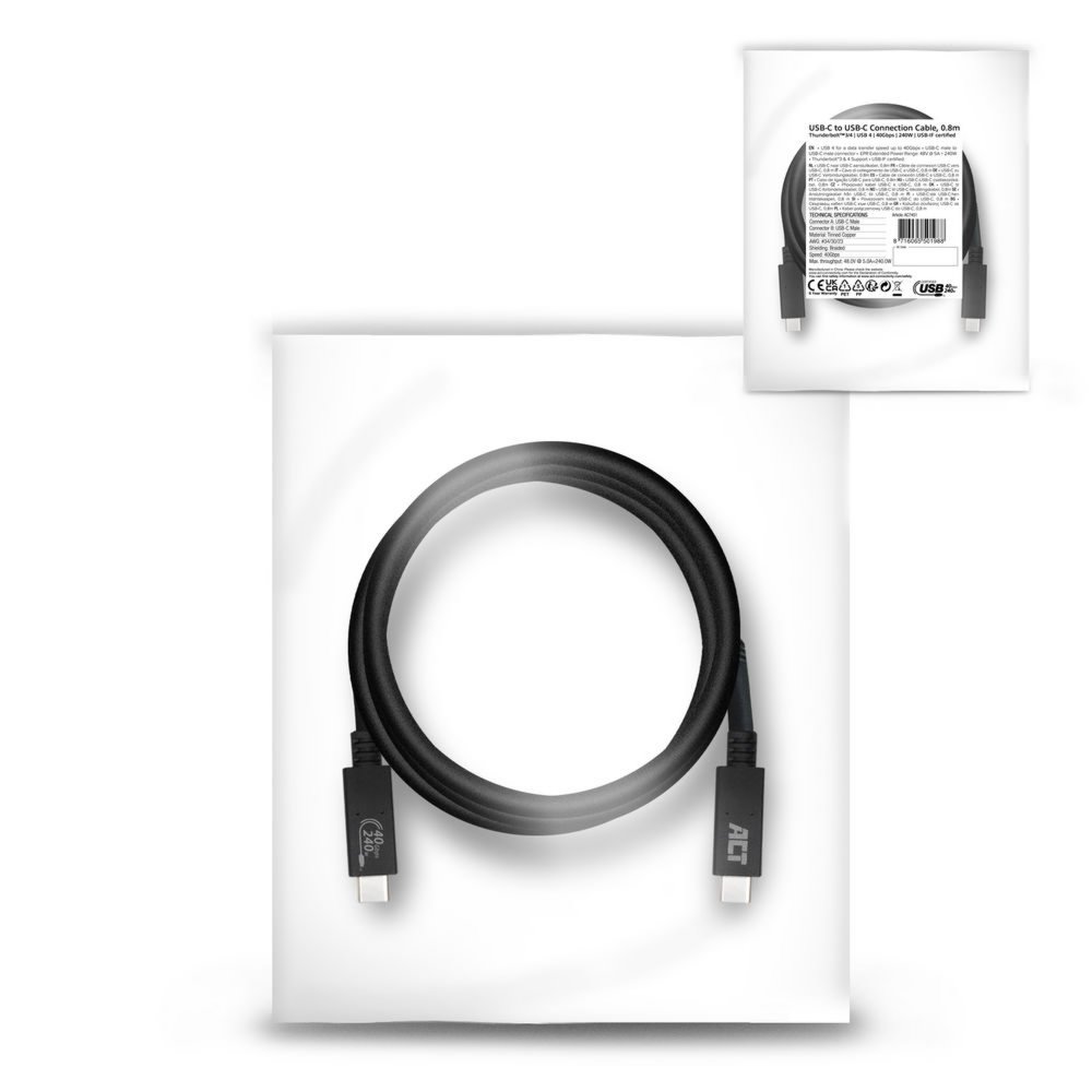ACT AC7451 | USB4 Gen 3x2 Kabel | USB-C naar USB-C | 0.8m | Zwart - Afbeelding 3