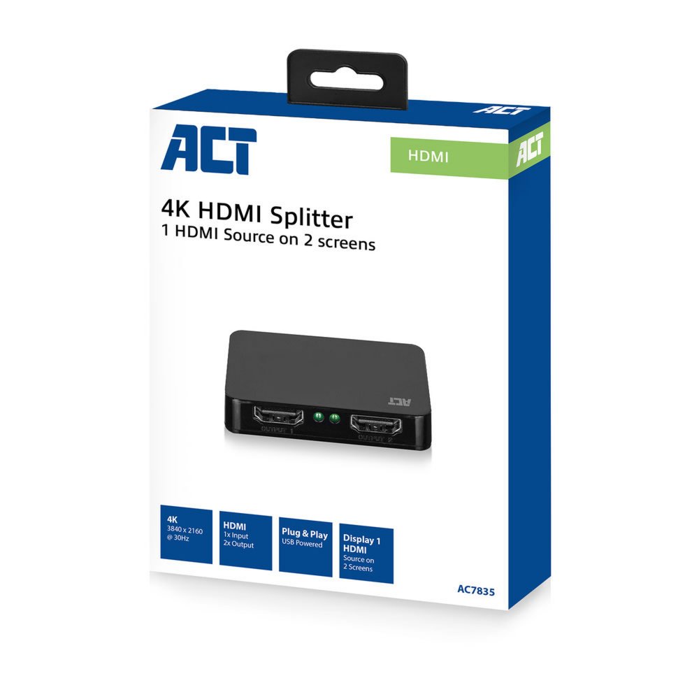 ACT AC7835 | 1x2 HDMI 1.4 Splitter | 4K @30Hz | HDCP 1.4 | USB-gevoed - Afbeelding 4