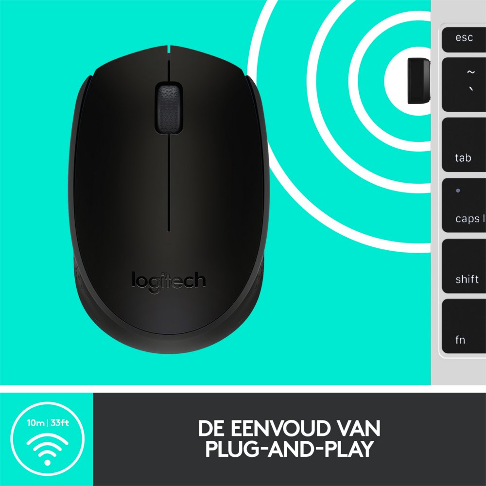 Logitech M171 | Draadloze Muis | Links- en Rechtshandig | RF | 1000 DPI | Zwart - Afbeelding 8