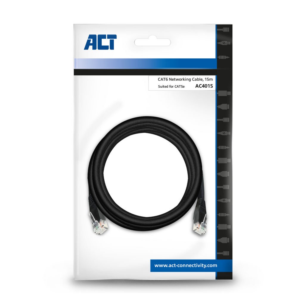 ACT netwerkkabel | Cat6 | U/UTP (UTP) | 15 m | Zwart | AC4015 - Afbeelding 3