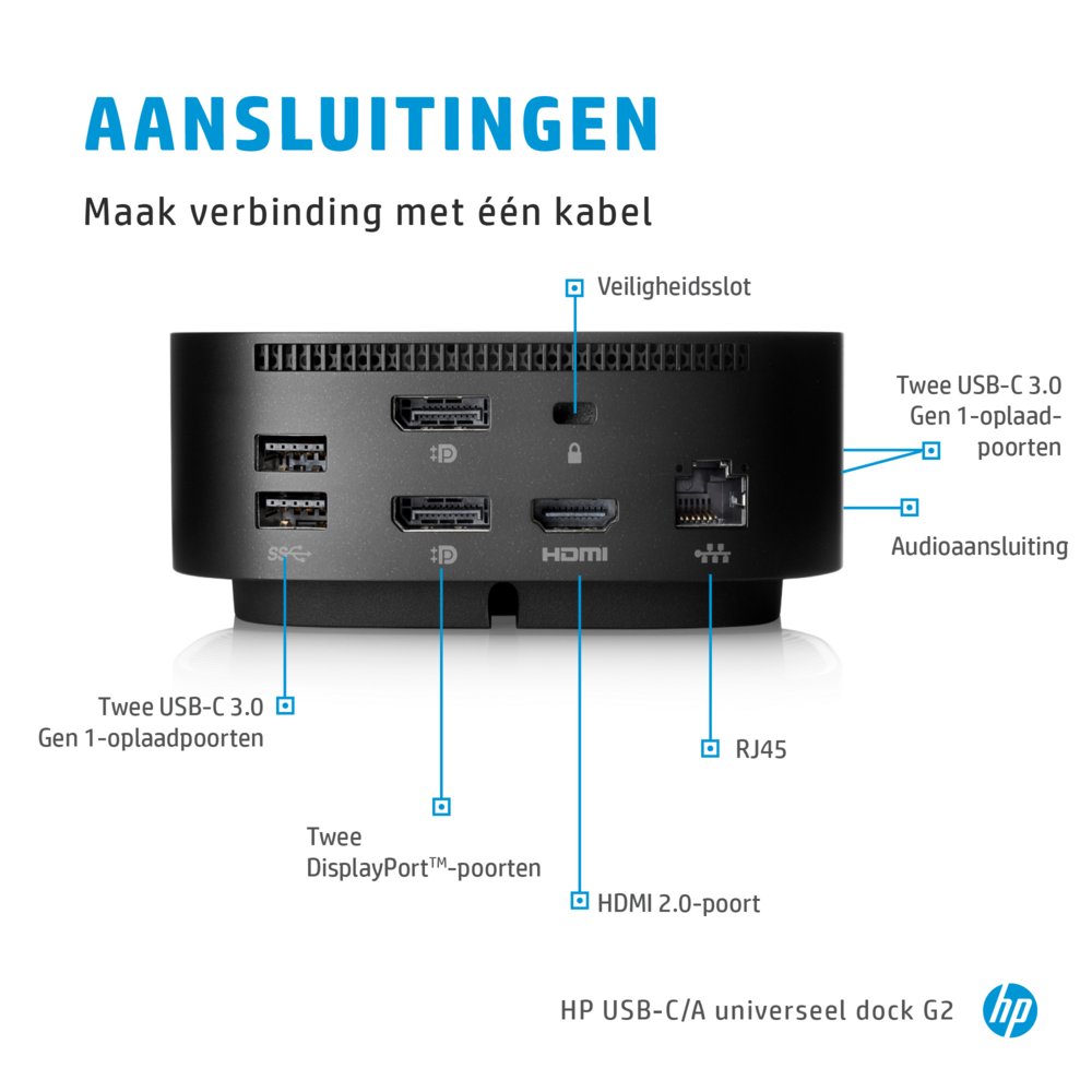 HP 26D32AA G5 | USB-C Docking Station | Dual 4K Display | 100W Power Delivery | Zwart - Afbeelding 12