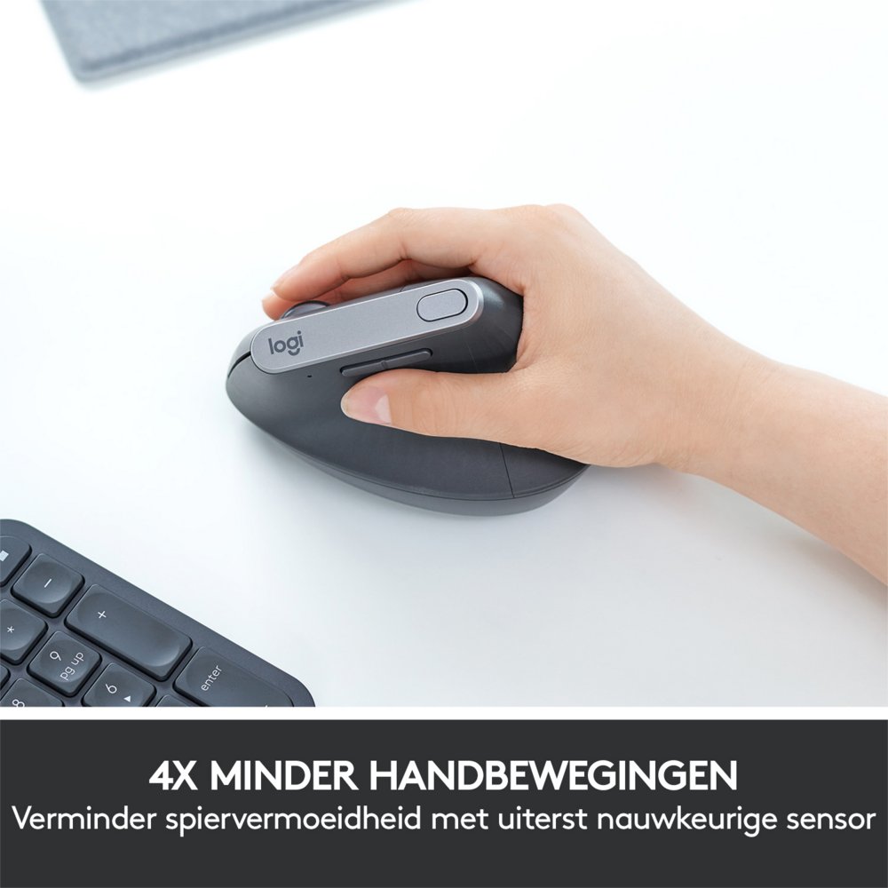Logitech MX Vertical | Draadloze Ergonomische Muis | Rechtshandig | RF + Bluetooth + USB-C | 4000 DPI suggestie | Grafiet - Afbeelding 6