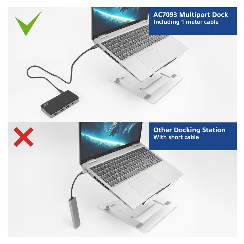 ACT AC7093 | USB-C 4K Docking Station | 2x HDMI + Ethernet + USB-C/USB-A + PD | 1m Kabel - Afbeelding 8