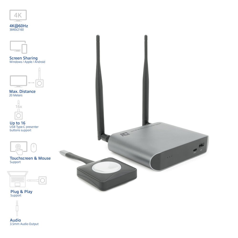 ACT Aero 4K Draadloos Presentatiesysteem (AC7960) | 4K (3840x2160) | USB-C | HDMI | Plug and Play | Multi User | Split Screen - Afbeelding 9