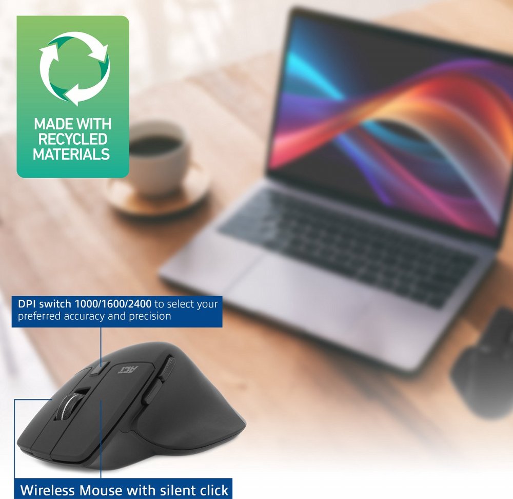 ACT AC5147 | Draadloze Multi-Connect Muis | Bluetooth en USB-A Ontvanger | Oplaadbaar | 4800 DPI | Stille Klik | Zwart - Afbeelding 4