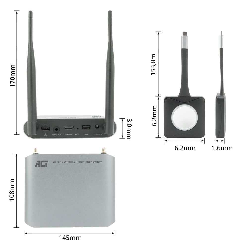 ACT Aero 4K Draadloos Presentatiesysteem (AC7960) | 4K (3840x2160) | USB-C | HDMI | Plug and Play | Multi User | Split Screen - Afbeelding 4