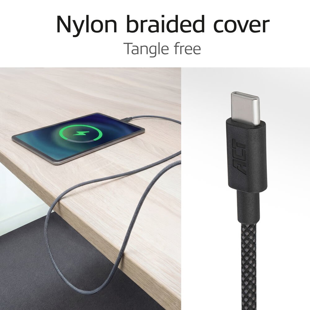 ACT AC3083 | USB 2.0 Kabel | USB-C naar USB-C | 60W | 480Mbps | Zwart | 2 Meter - Afbeelding 3