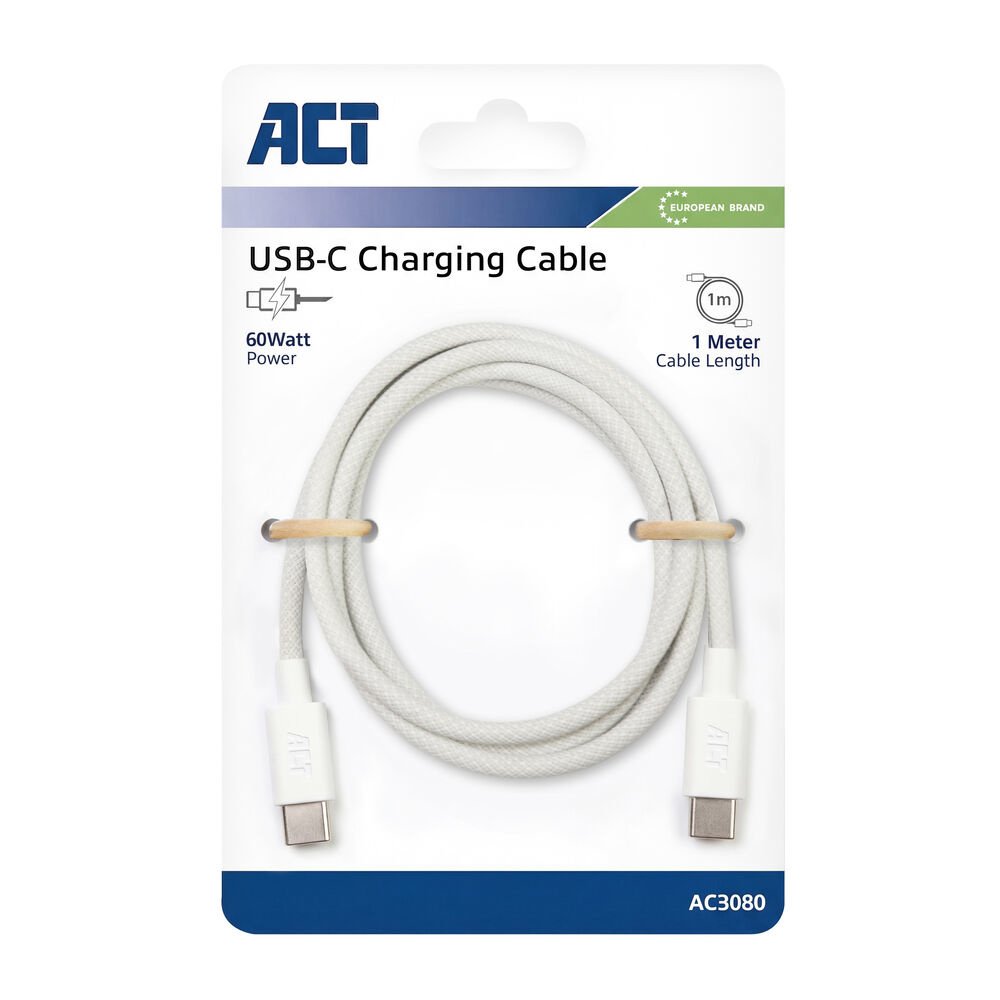 ACT AC3080 | USB 2.0 Kabel | USB-C naar USB-C | 60W | 480Mbps | Wit | 1 Meter - Afbeelding 5