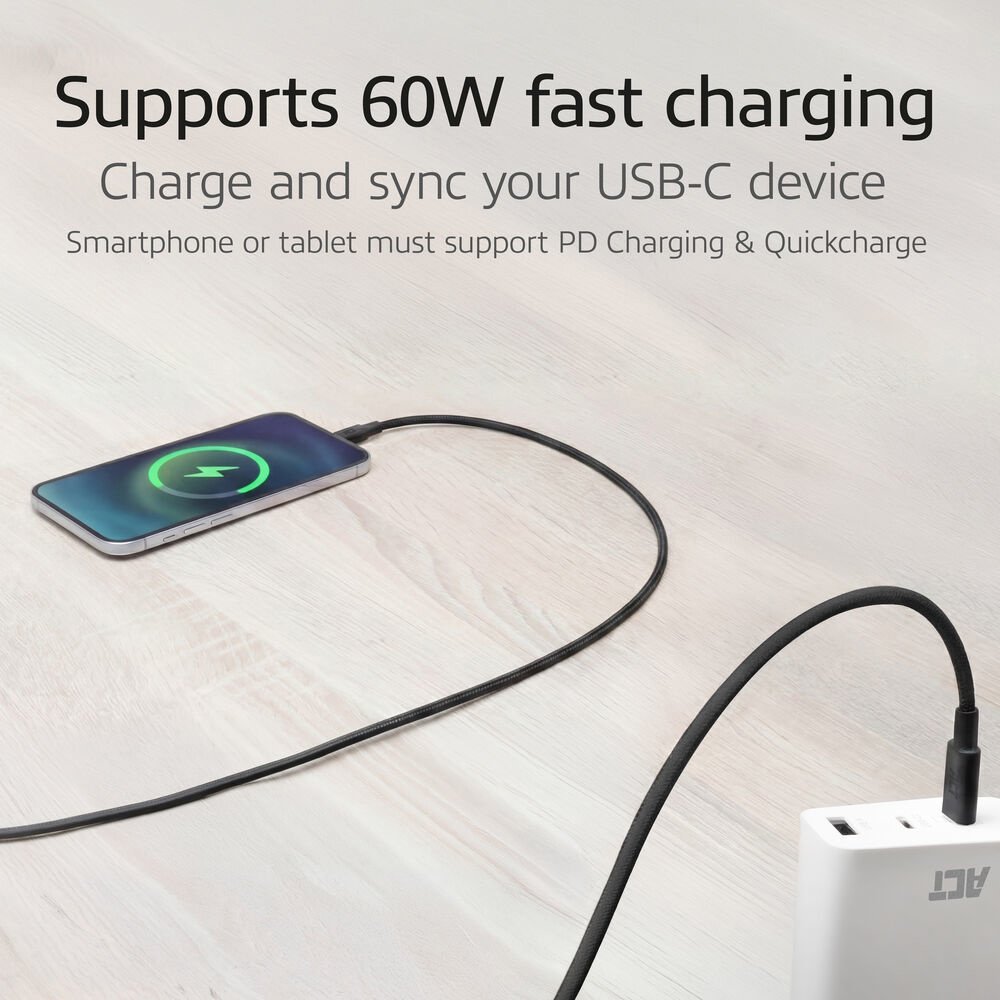 ACT AC3083 | USB 2.0 Kabel | USB-C naar USB-C | 60W | 480Mbps | Zwart | 2 Meter - Afbeelding 4