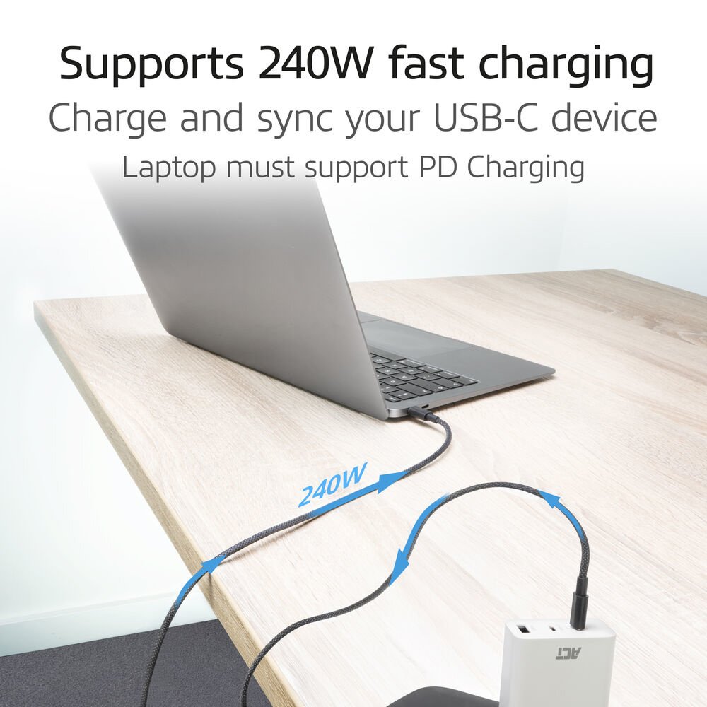 ACT AC3086 | USB 2.0 Kabel | USB-C naar USB-C | 240W | 480Mbps | Zwart | 1 Meter - Afbeelding 6