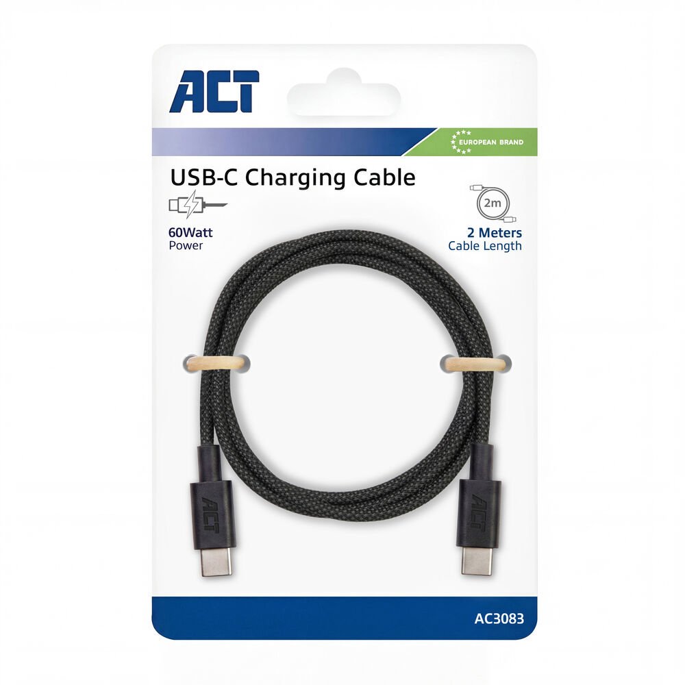 ACT AC3083 | USB 2.0 Kabel | USB-C naar USB-C | 60W | 480Mbps | Zwart | 2 Meter - Afbeelding 5