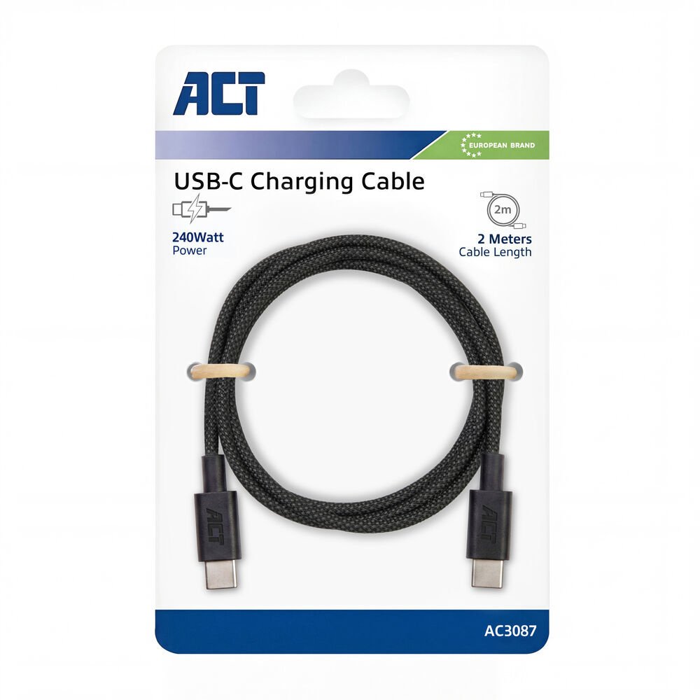 ACT AC3087 | USB 2.0 Kabel | USB-C naar USB-C | 240W | 480Mbps | Zwart | 2 Meter - Afbeelding 6