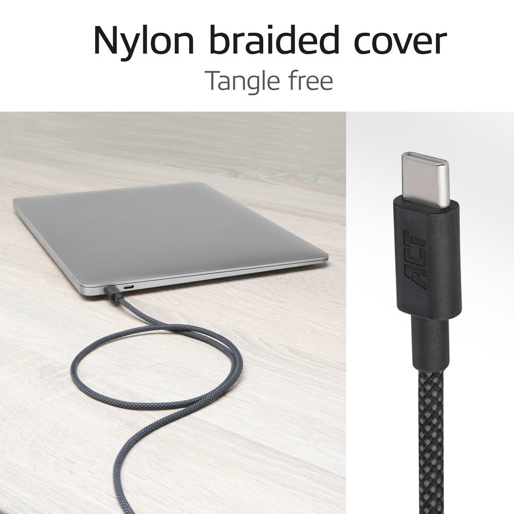 ACT AC3086 | USB 2.0 Kabel | USB-C naar USB-C | 240W | 480Mbps | Zwart | 1 Meter - Afbeelding 4