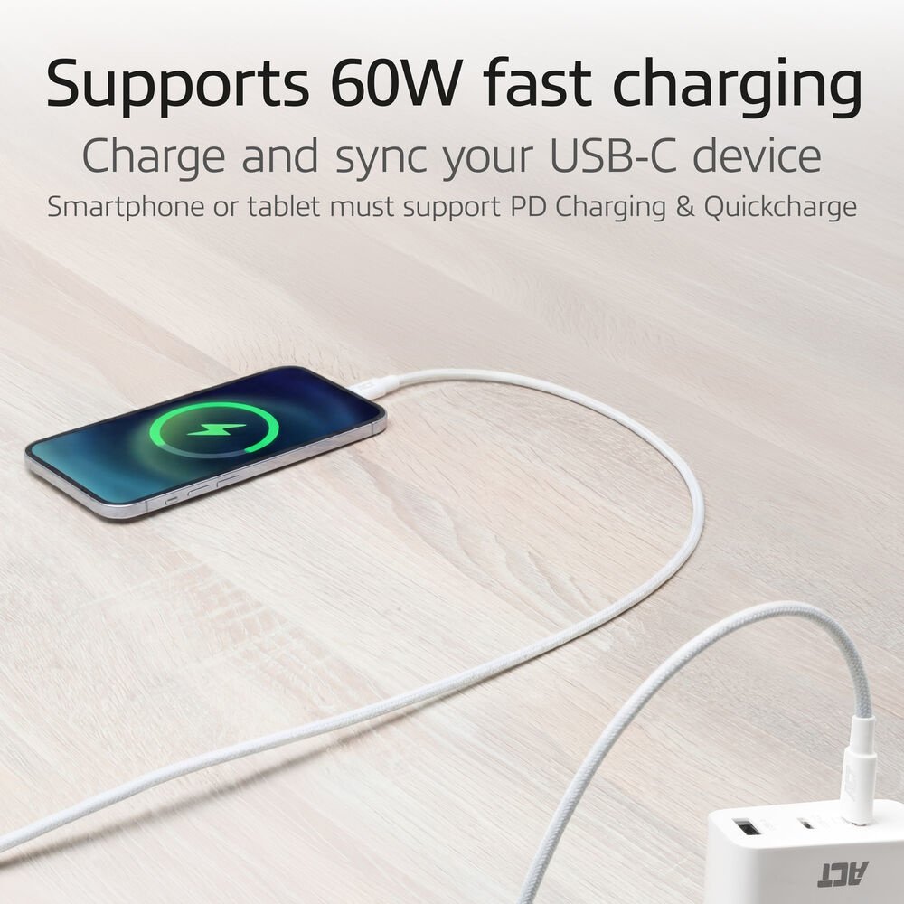 ACT AC3081 | USB 2.0 Kabel | USB-C naar USB-C | 60W | 480Mbps | Wit | 2 Meter - Afbeelding 5